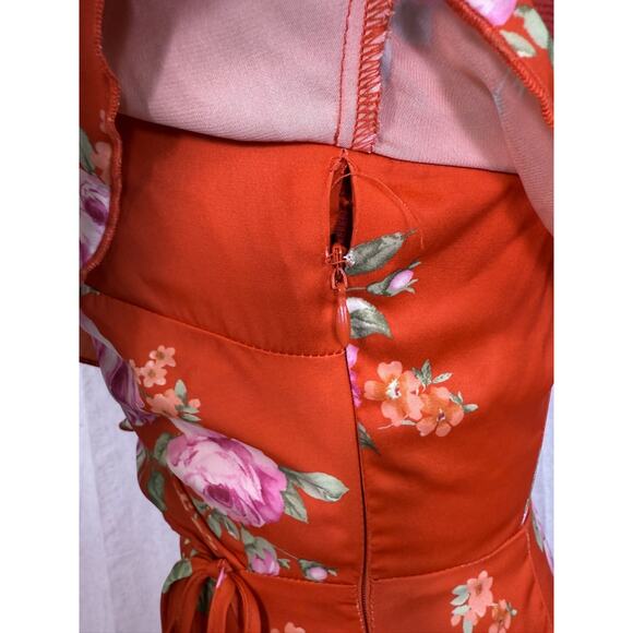 Altar'd State Women's Red Floral Satin Maxi Dress XS V-Neck High Low *read E108 - Picture 9 of 14